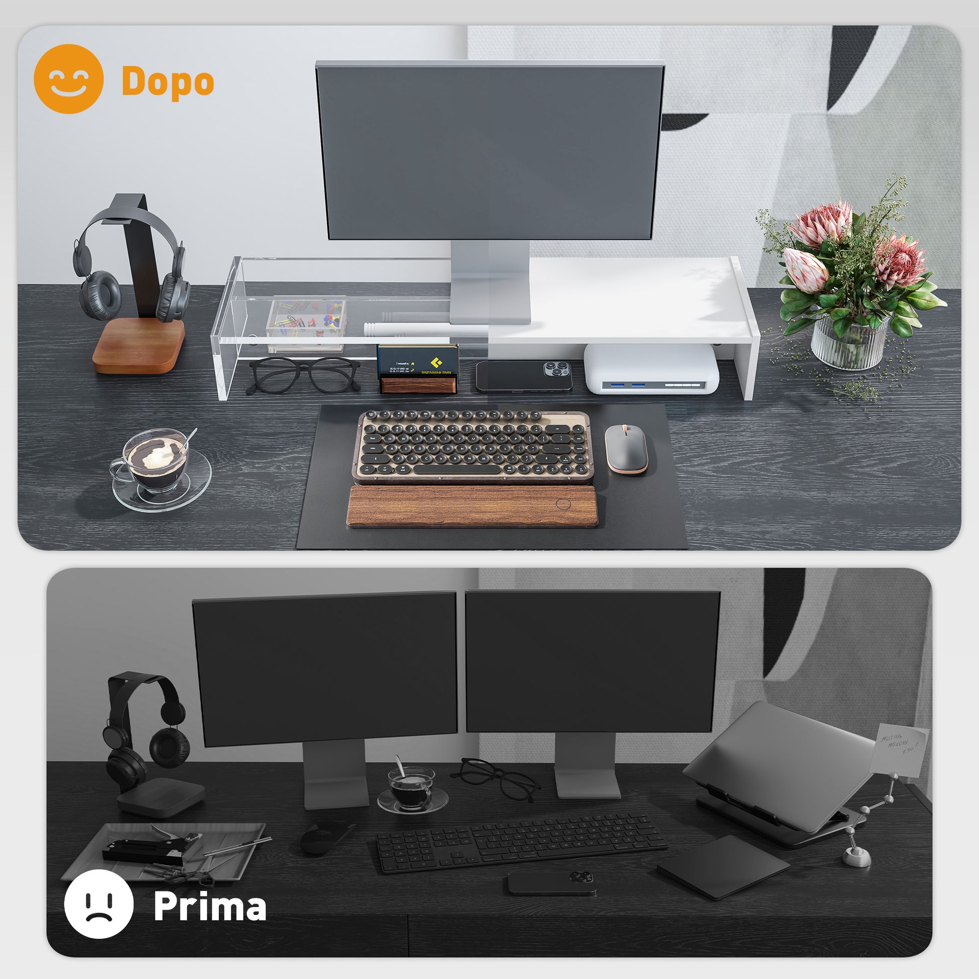 PC Monitor Stand with 2 Storage Compartments, Desktop Monitor Stand in Wood, for Laptop and Computer, Holds Up to 16kg, 100x27x15 cm, White