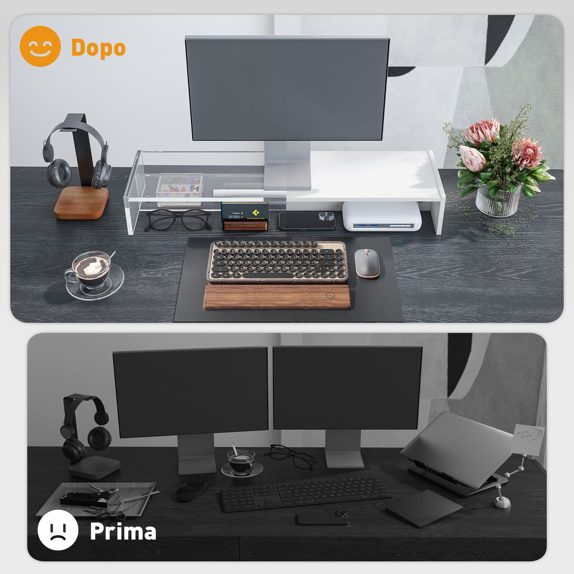PC Monitor Stand with 2 Storage Compartments, Desktop Monitor Stand in Wood, for Laptop and Computer, Holds Up to 16kg, 100x27x15 cm, White
