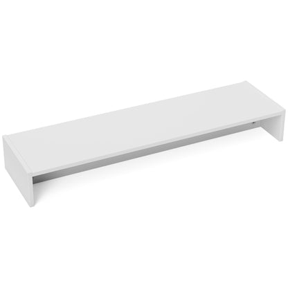 PC Monitor Stand with 2 Storage Compartments, Desktop Monitor Stand in Wood, for Laptop and Computer, Holds Up to 16kg, 100x27x15 cm, White