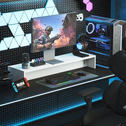 PC Monitor Stand with 2 Storage Compartments, Desktop Monitor Stand in Wood, for Laptop and Computer, Holds Up to 16kg, 100x27x15 cm, White