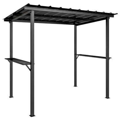 BBQ Pavilion 8 ft 11 in x 6 ft 0 in Garden Gazebo with Lean-to Roof, Side Shelves, UPF50+ Protection, Black