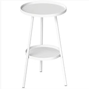 Round 2-Tier Garden Table Outdoor Terrace Table Ø32x51 cm with Bottom Tray and Metal Structure for Indoor and Outdoor Use White