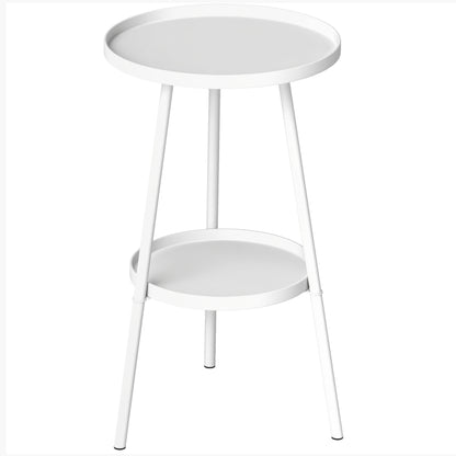 Round 2-Tier Garden Table Outdoor Terrace Table Ø32x51 cm with Bottom Tray and Metal Structure for Indoor and Outdoor Use White
