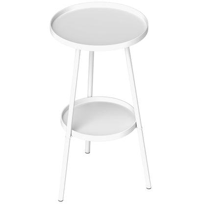 Round 2-Tier Garden Table Outdoor Terrace Table Ø32x51 cm with Bottom Tray and Metal Structure for Indoor and Outdoor Use White