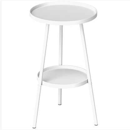 Round 2-Tier Garden Table Outdoor Terrace Table Ø32x51 cm with Bottom Tray and Metal Structure for Indoor and Outdoor Use White