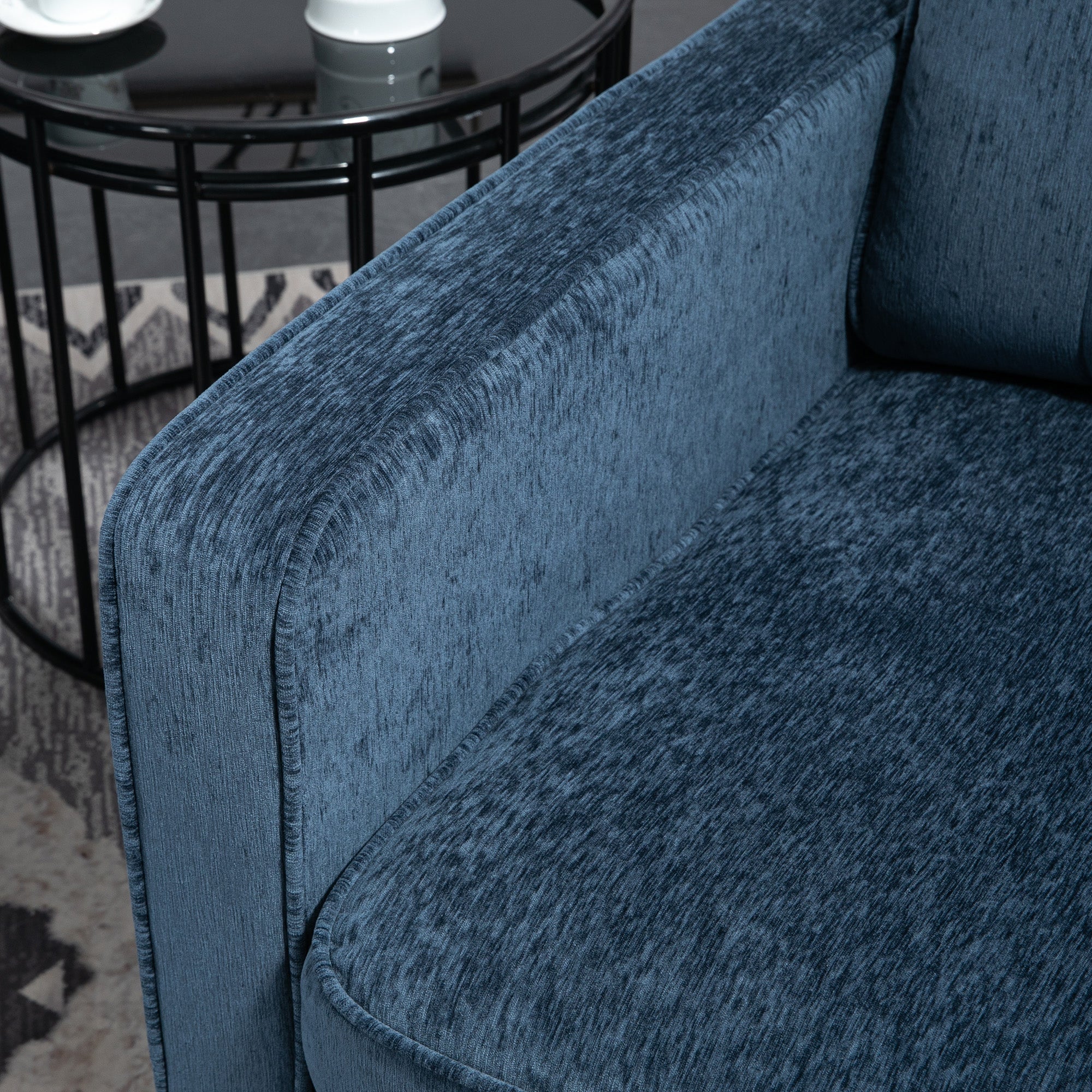 Lounge Chair with Gold Steel Legs, Comfortable 1 Seater Sofa, Side Pockets, for Living Room, Office, Bedroom, Blue