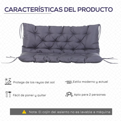 Bench Cushion with Backrest 132x110x10 cm Garden Bench Mattress for 2 Seater Bench with 6 Fastening Strings for Garden Swing Terrace Dark Gray