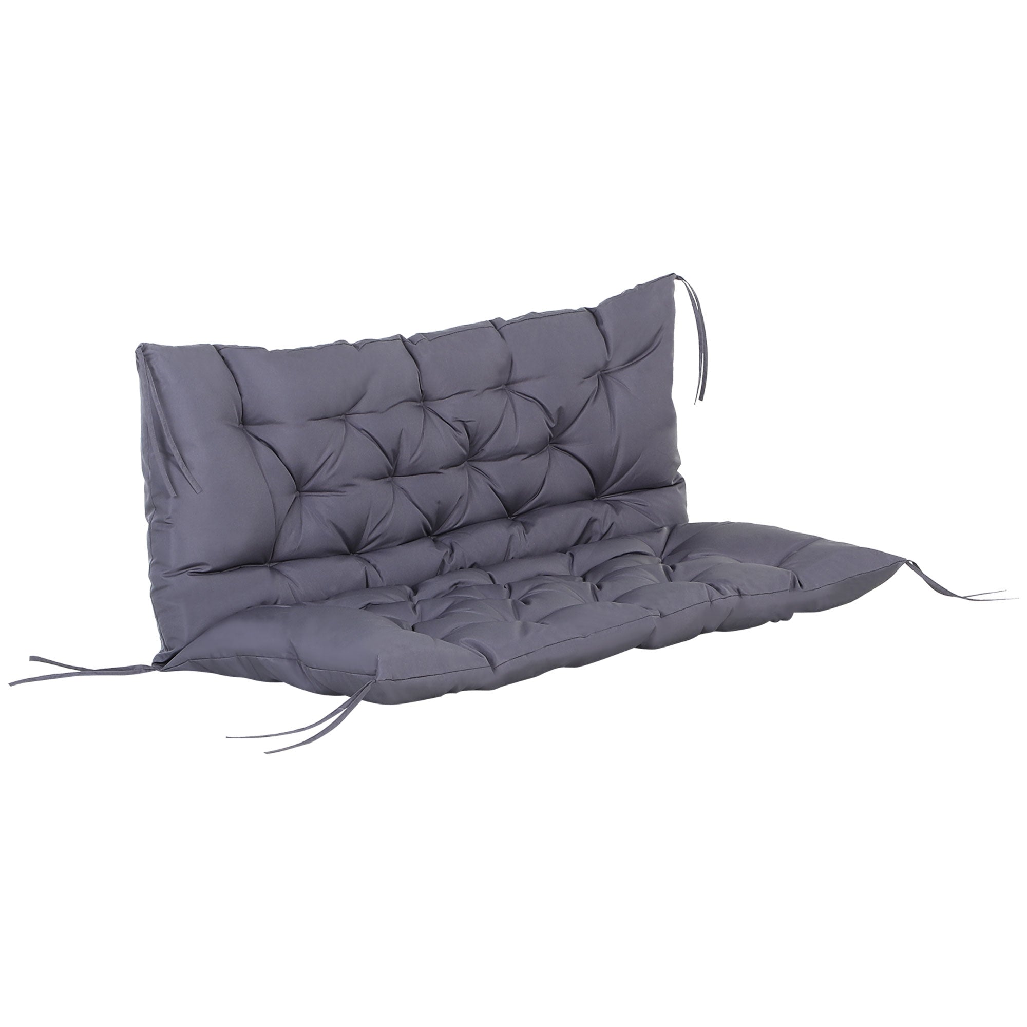 Bench Cushion with Backrest 132x110x10 cm Garden Bench Mattress for 2 Seater Bench with 6 Fastening Strings for Garden Swing Terrace Dark Gray