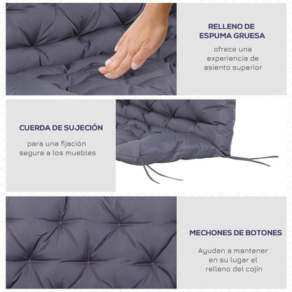 Bench Cushion with Backrest 132x110x10 cm Garden Bench Mattress for 2 Seater Bench with 6 Fastening Strings for Garden Swing Terrace Dark Gray