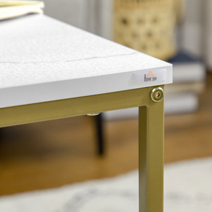 Coffee Table 2-Piece Side Table Set with Marble Effect, Steel Frame, Stackable, Living Room Table Coffee Table Side Table for Living Room Bedroom, White+Gold