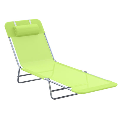 Foldable Sun Lounger with Adjustable Backrest and Cushion, Garden, Beach, and Camping Lounger, Green
