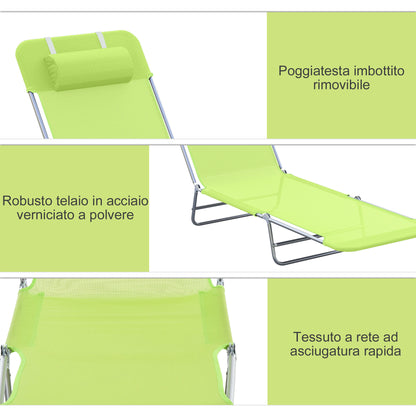 Foldable Sun Lounger with Adjustable Backrest and Cushion, Garden, Beach, and Camping Lounger, Green