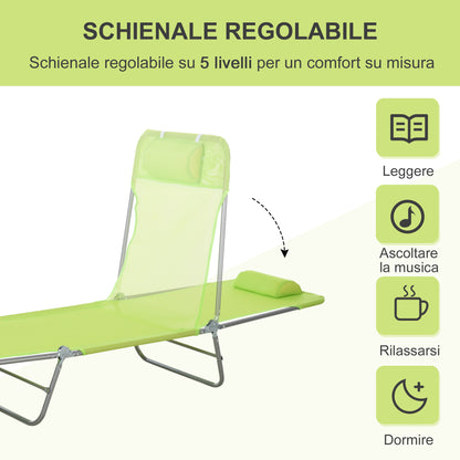 Foldable Sun Lounger with Adjustable Backrest and Cushion, Garden, Beach, and Camping Lounger, Green