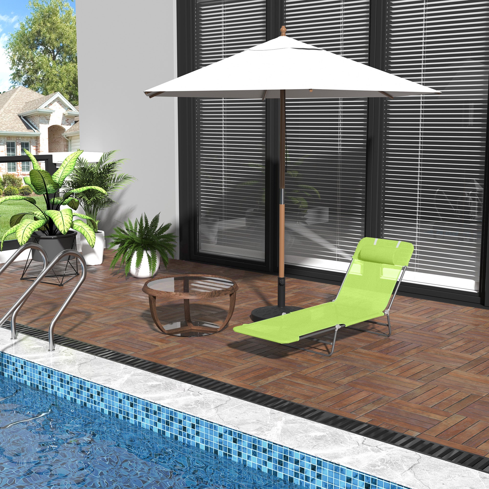 Foldable Sun Lounger with Adjustable Backrest and Cushion, Garden, Beach, and Camping Lounger, Green