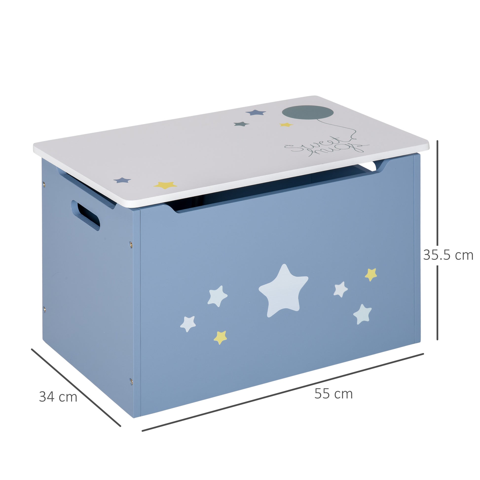 Wooden Toy Box Bench in Blue and White, Kids' Room Bench 55 x 34 x 35.5 cm
