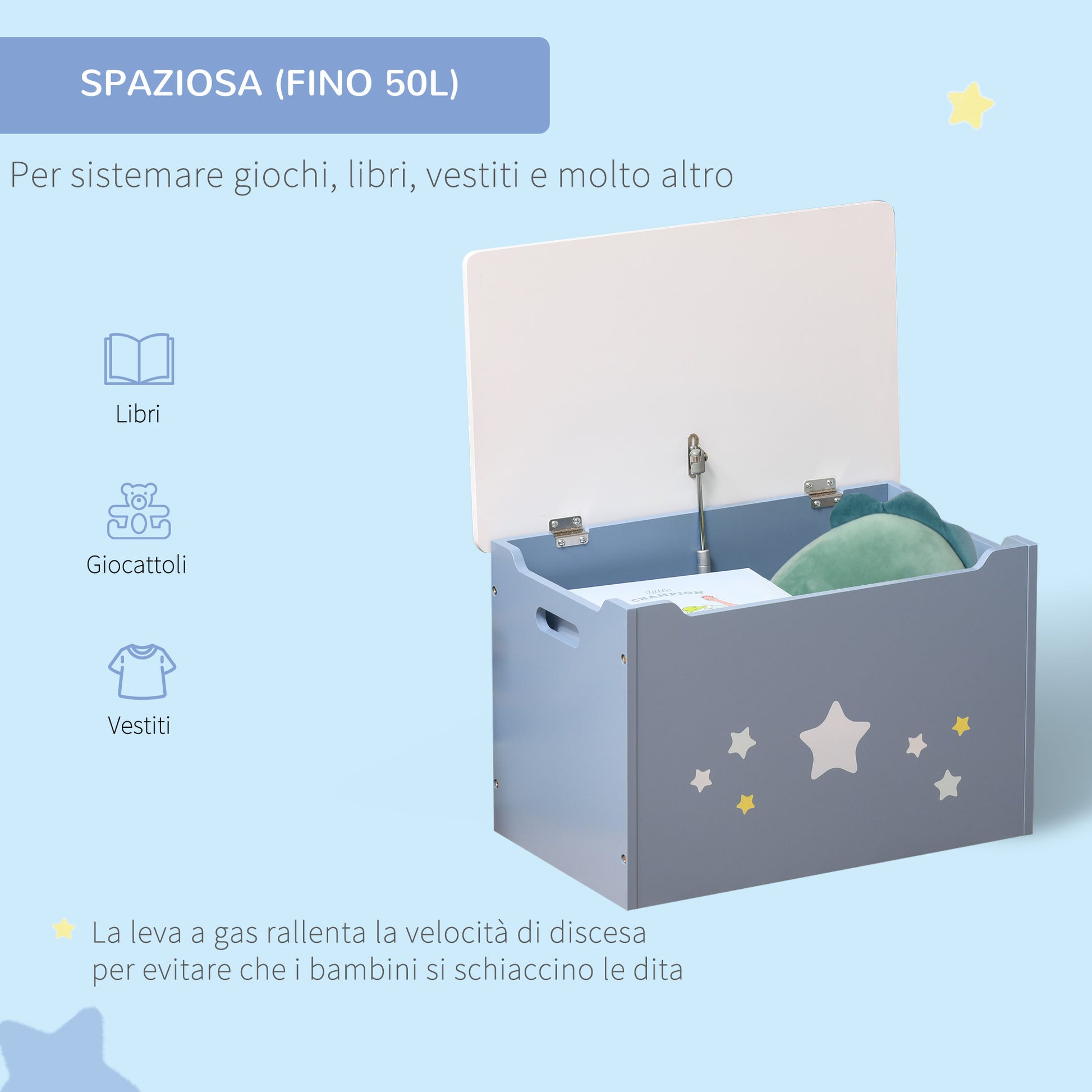 Wooden Toy Box Bench in Blue and White, Kids' Room Bench 55 x 34 x 35.5 cm