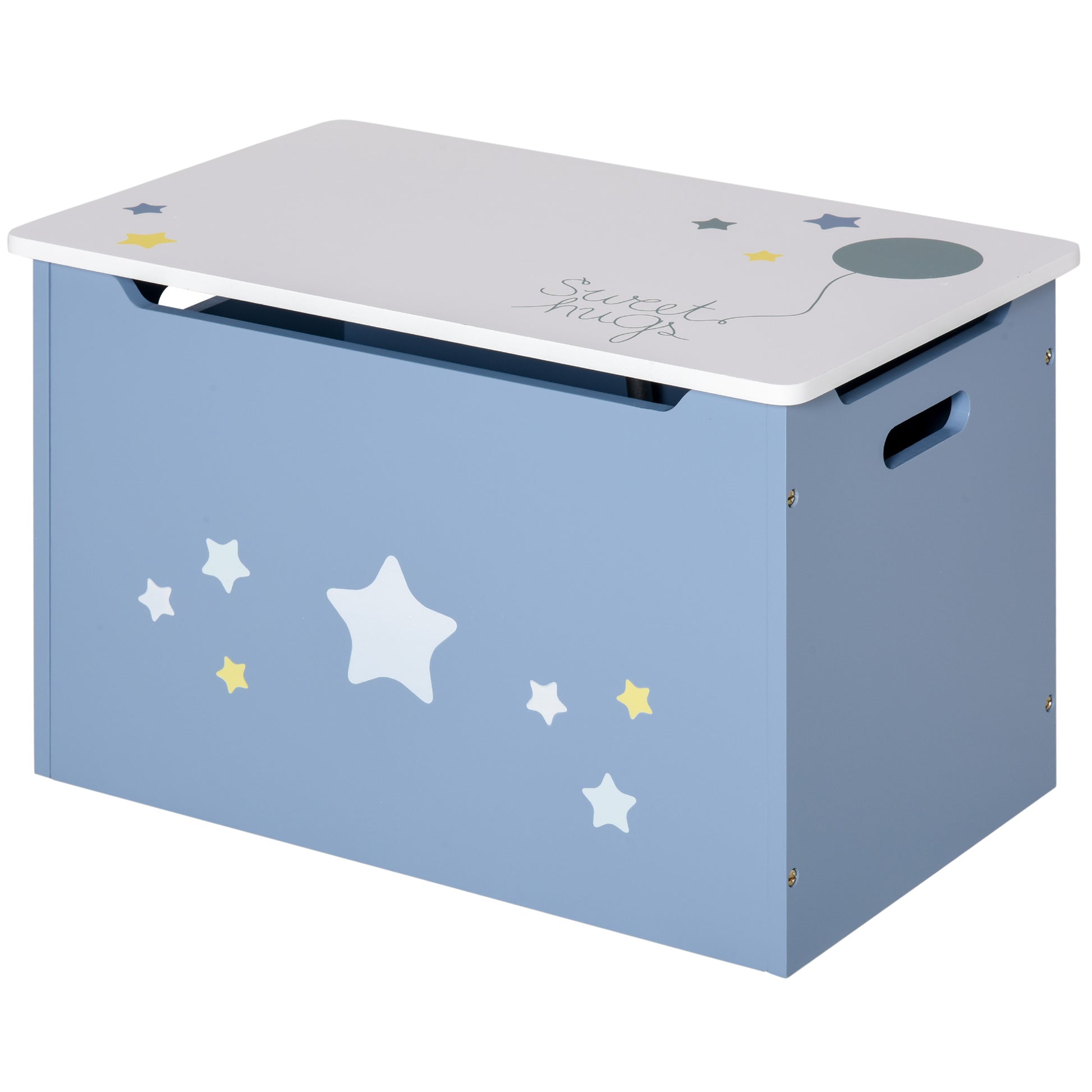 Wooden Toy Box Bench in Blue and White, Kids' Room Bench 55 x 34 x 35.5 cm