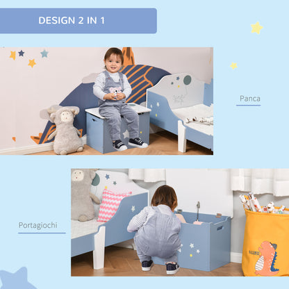 Wooden Toy Box Bench in Blue and White, Kids' Room Bench 55 x 34 x 35.5 cm