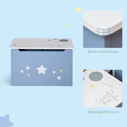 Wooden Toy Box Bench in Blue and White, Kids' Room Bench 55 x 34 x 35.5 cm