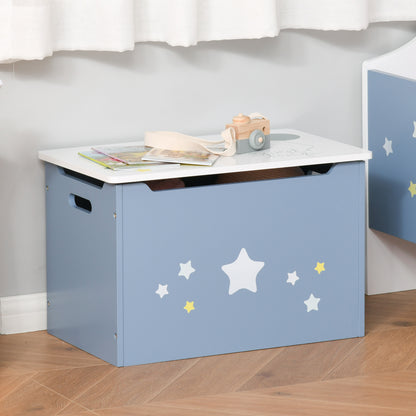 Wooden Toy Box Bench in Blue and White, Kids' Room Bench 55 x 34 x 35.5 cm