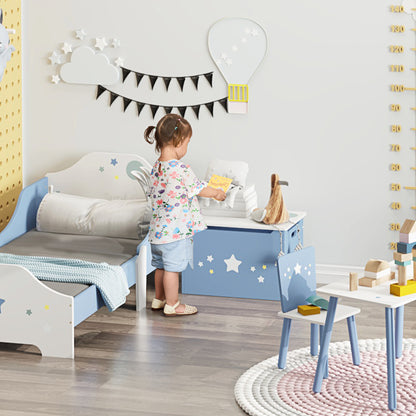 Wooden Toy Box Bench in Blue and White, Kids' Room Bench 55 x 34 x 35.5 cm