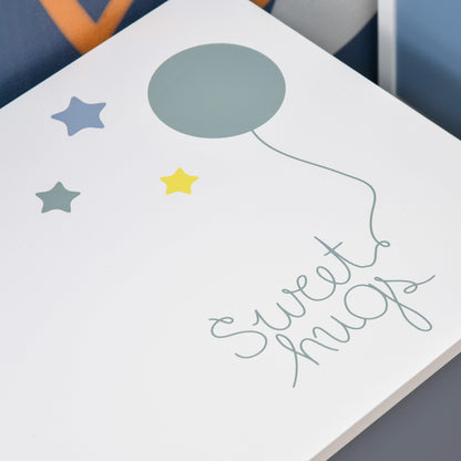 Wooden Toy Box Bench in Blue and White, Kids' Room Bench 55 x 34 x 35.5 cm