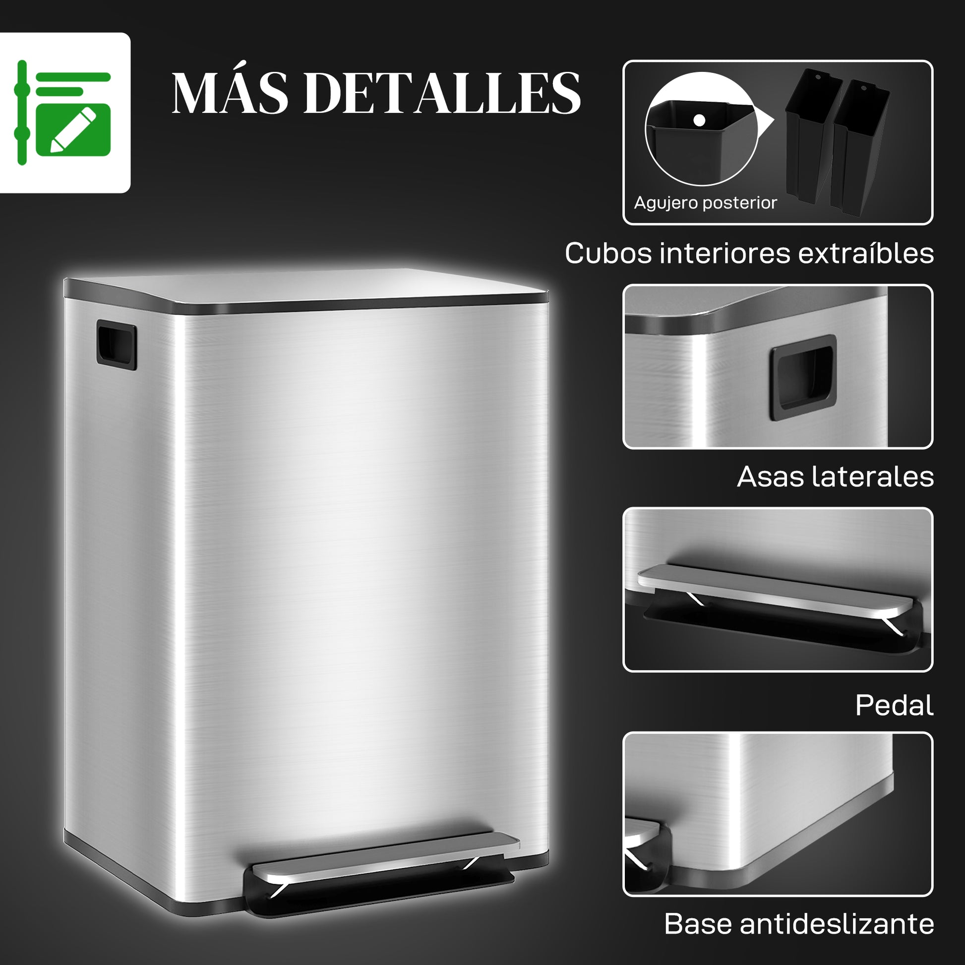 Kitchen Trash Can with 2 Compartments 2x30L Stainless Steel Garbage Bin with Soft-Close Lid and Removable Bucket for Bedroom Office Living Room Silver