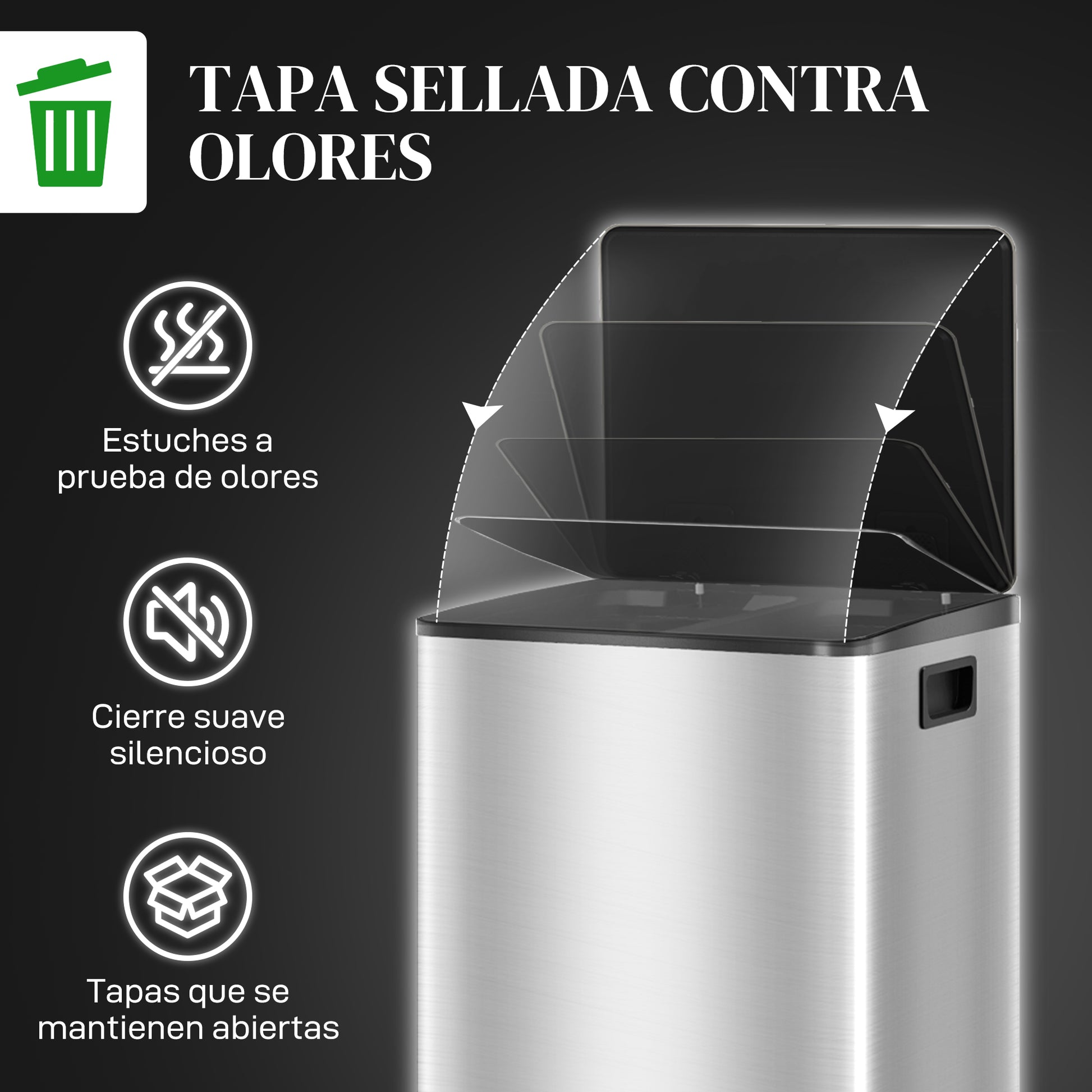 Kitchen Trash Can with 2 Compartments 2x30L Stainless Steel Garbage Bin with Soft-Close Lid and Removable Bucket for Bedroom Office Living Room Silver