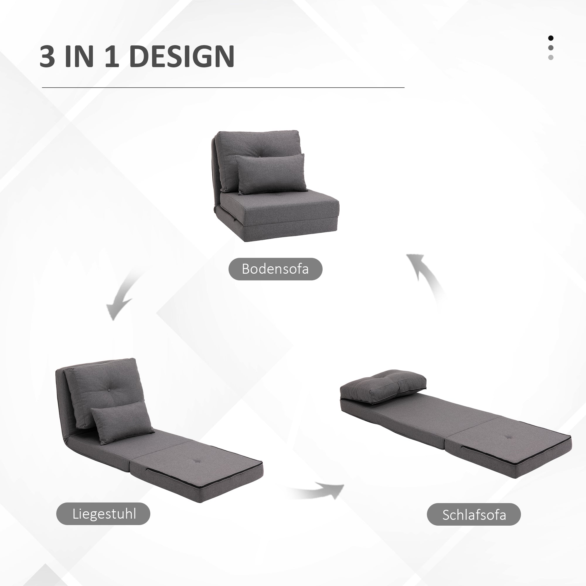 Floor Chair 2-in-1 Folding Bed with Adjustable Backrest Floor Sofa with Decorative Pillow, Floor Seat Cushion for Living Room, Bedroom, Linen, Dark Gray
