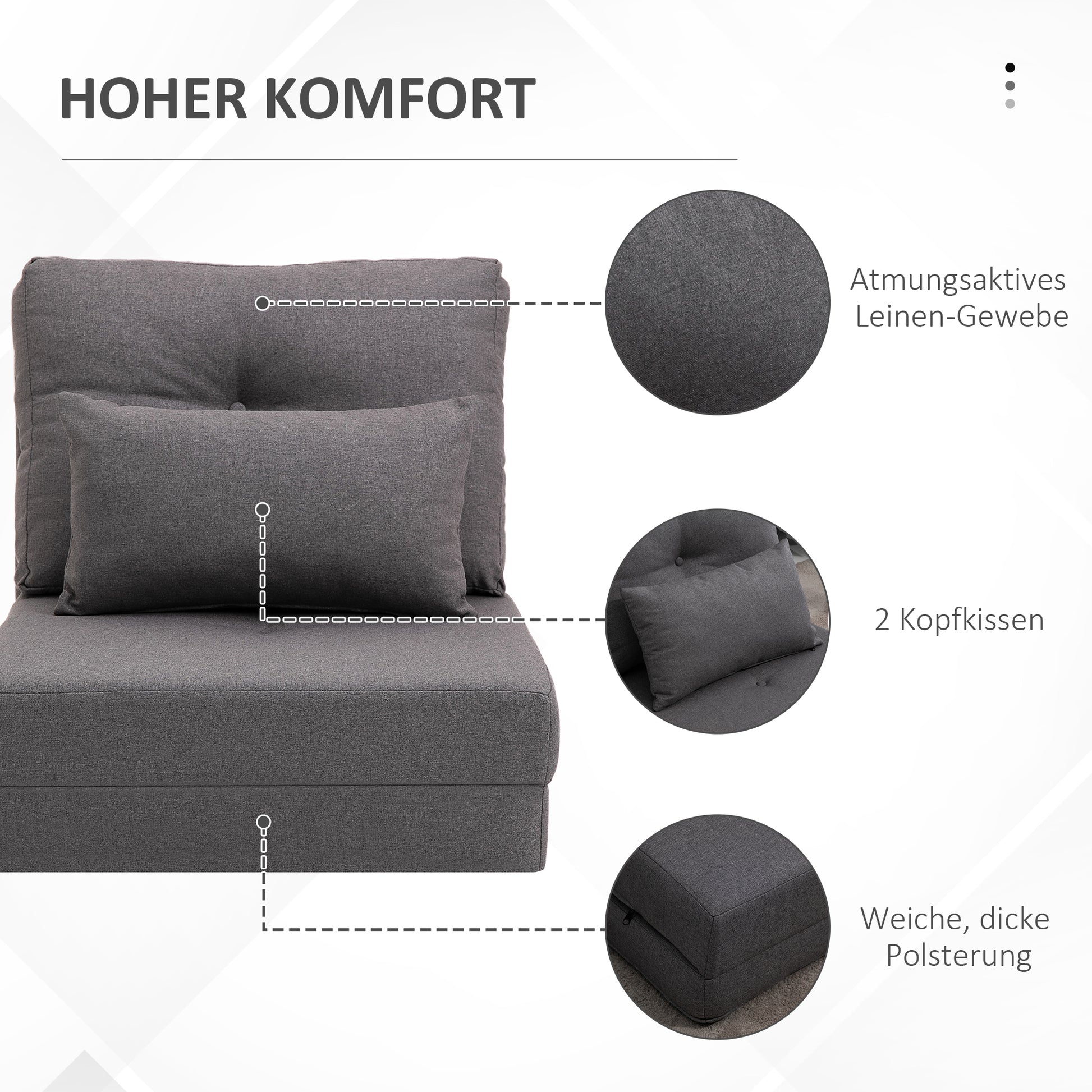 Floor Chair 2-in-1 Folding Bed with Adjustable Backrest Floor Sofa with Decorative Pillow, Floor Seat Cushion for Living Room, Bedroom, Linen, Dark Gray
