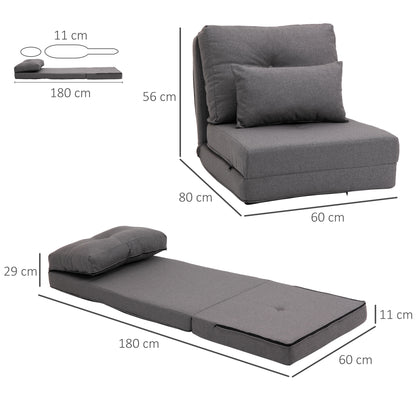 Floor Chair 2-in-1 Folding Bed with Adjustable Backrest Floor Sofa with Decorative Pillow, Floor Seat Cushion for Living Room, Bedroom, Linen, Dark Gray