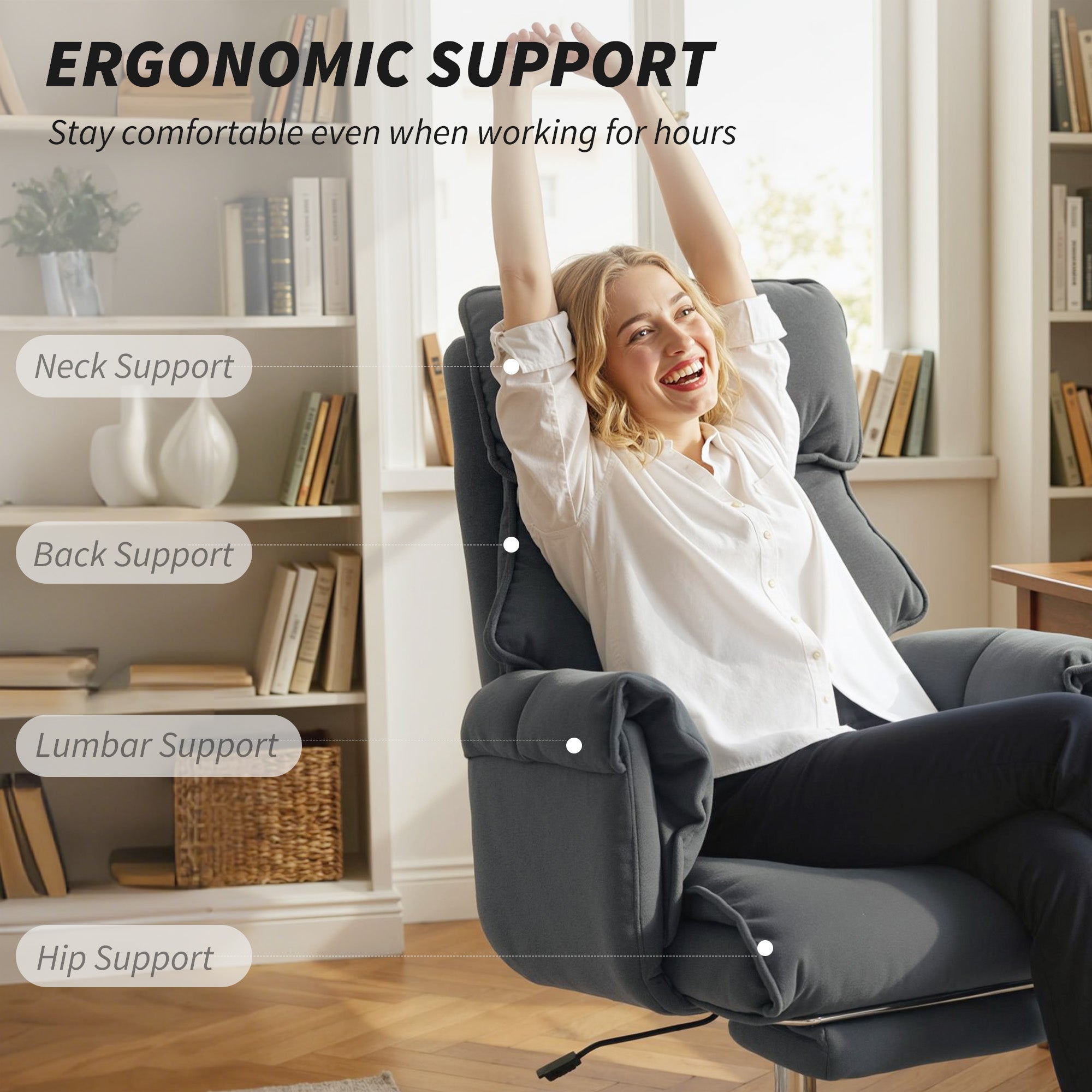 Ergonomic Office Chair with Lumbar Support, Adjustable Footrest & 360° Swivel — Padded Polar Fleece, Dark Gray