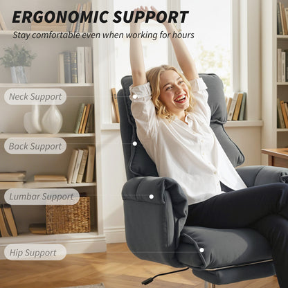 Ergonomic Office Chair with Lumbar Support, Adjustable Footrest & 360° Swivel — Padded Polar Fleece, Dark Gray