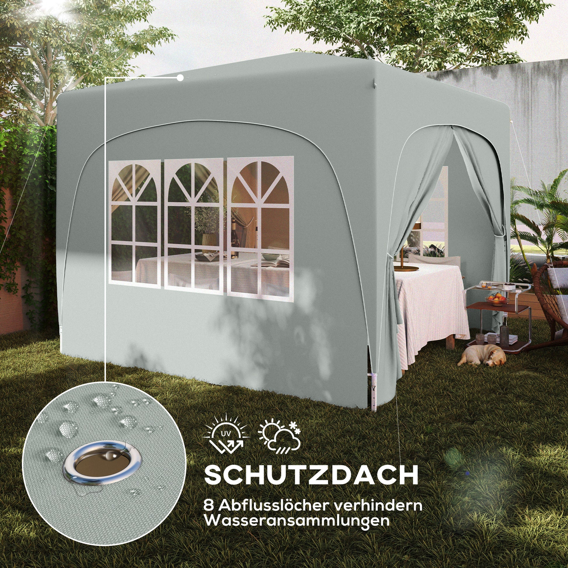 Pavilion 3x3m, Water-Resistant Stable Winter-Proof Pop-Up Folding Pavilion, UV Protection 50+, Foldable Party Tent Garden Gazebo with 4 Side Panels Carry Bag Garden Pavilion for Camping Garden, Light Gray