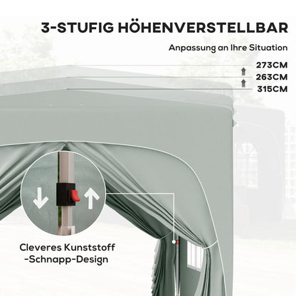 Pavilion 3x3m, Water-Resistant Stable Winter-Proof Pop-Up Folding Pavilion, UV Protection 50+, Foldable Party Tent Garden Gazebo with 4 Side Panels Carry Bag Garden Pavilion for Camping Garden, Light Gray