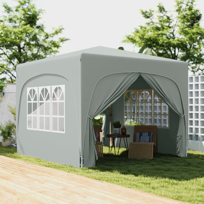 Pavilion 3x3m, Water-Resistant Stable Winter-Proof Pop-Up Folding Pavilion, UV Protection 50+, Foldable Party Tent Garden Gazebo with 4 Side Panels Carry Bag Garden Pavilion for Camping Garden, Light Gray