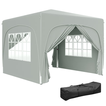 Pavilion 3x3m, Water-Resistant Stable Winter-Proof Pop-Up Folding Pavilion, UV Protection 50+, Foldable Party Tent Garden Gazebo with 4 Side Panels Carry Bag Garden Pavilion for Camping Garden, Light Gray