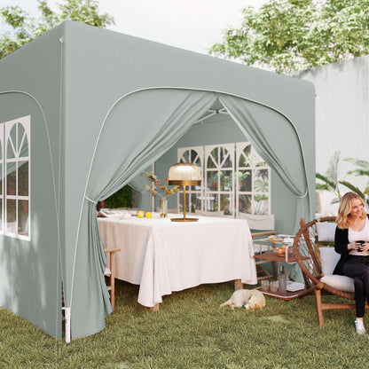 Pavilion 3x3m, Water-Resistant Stable Winter-Proof Pop-Up Folding Pavilion, UV Protection 50+, Foldable Party Tent Garden Gazebo with 4 Side Panels Carry Bag Garden Pavilion for Camping Garden, Light Gray