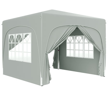Pavilion 3x3m, Water-Resistant Stable Winter-Proof Pop-Up Folding Pavilion, UV Protection 50+, Foldable Party Tent Garden Gazebo with 4 Side Panels Carry Bag Garden Pavilion for Camping Garden, Light Gray