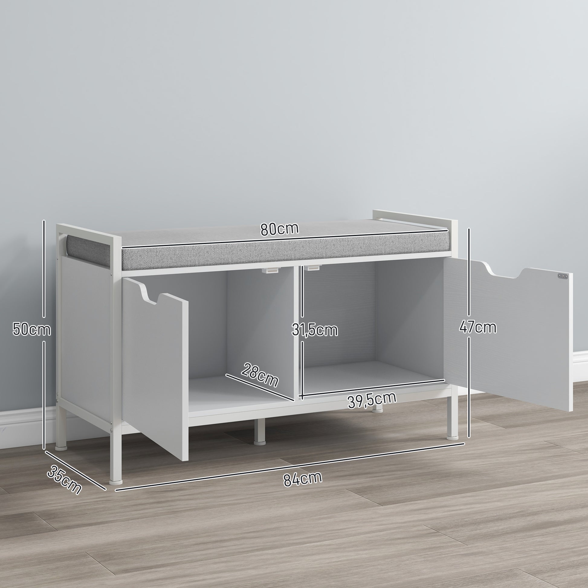 Shoe Bench Shoe Cabinet with Removable Cushioned Seat for 4 Pairs of Shoes Shoe Bench for Entryway Hallway Living Room 84x35x50 cm White