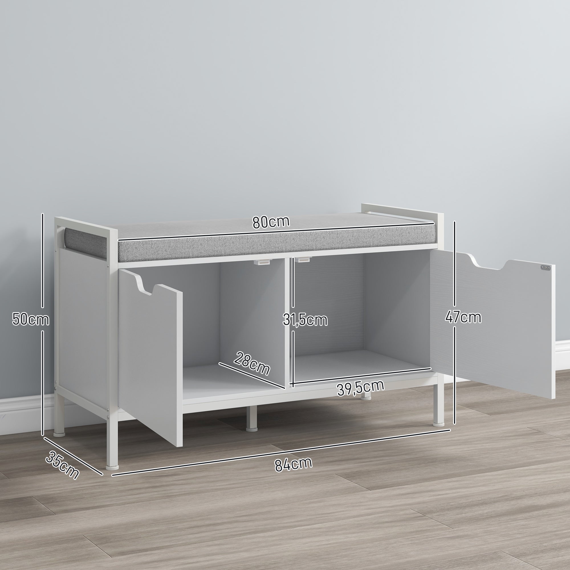 Shoe Bench Shoe Cabinet with Removable Cushioned Seat for 4 Pairs of Shoes Shoe Bench for Entryway Hallway Living Room 84x35x50 cm White