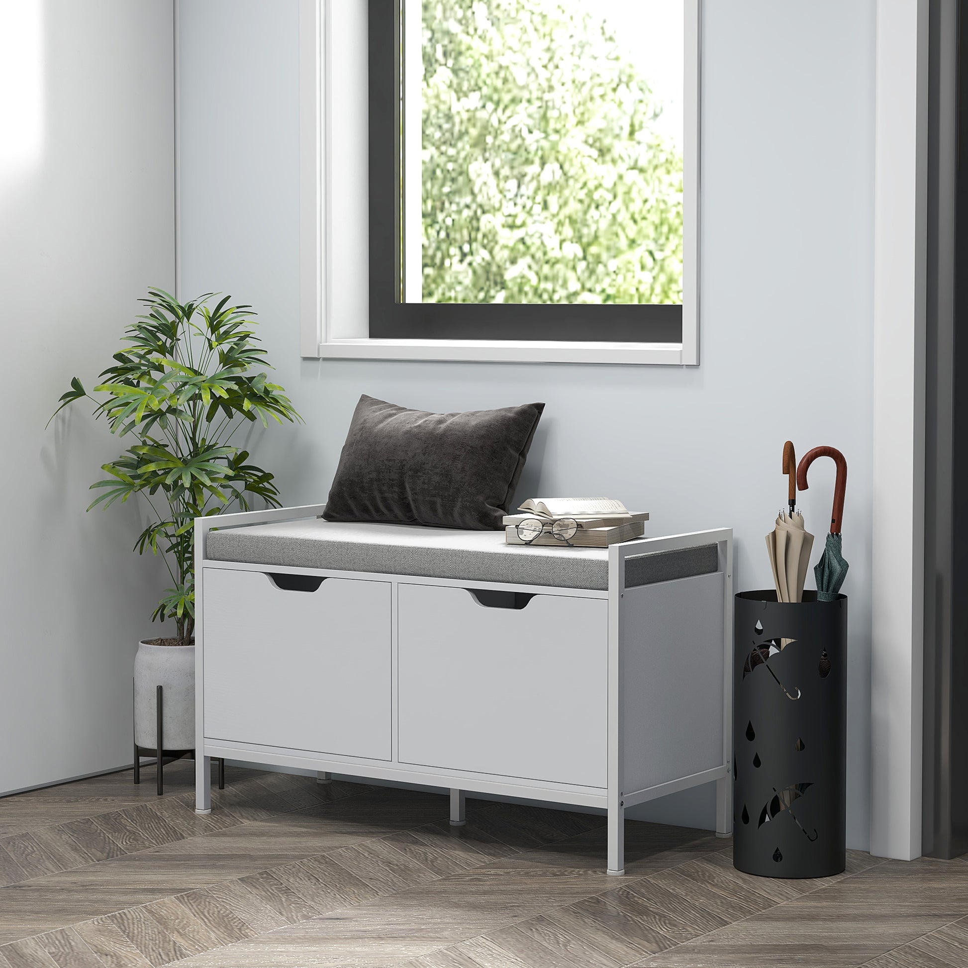 Shoe Bench Shoe Cabinet with Removable Cushioned Seat for 4 Pairs of Shoes Shoe Bench for Entryway Hallway Living Room 84x35x50 cm White