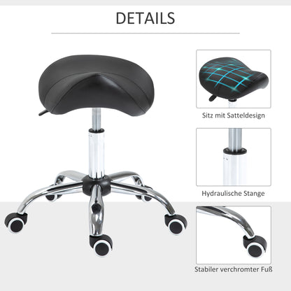 Saddle Stool Work Stool Swivel Stool Rolling Stool Beauty Stool Padded Height Adjustable (Black)