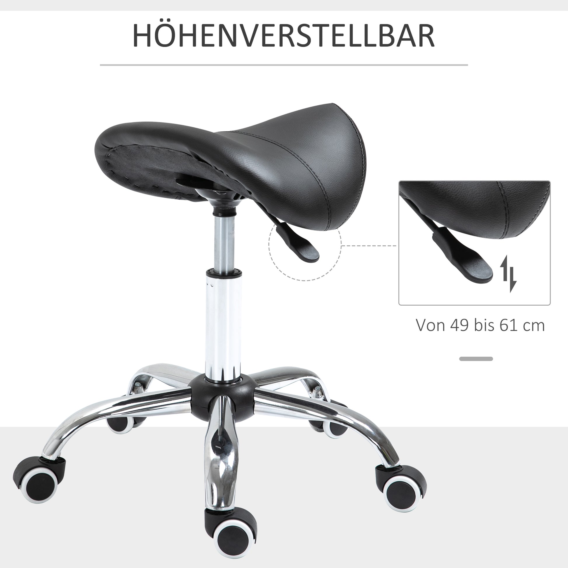 Saddle Stool Work Stool Swivel Stool Rolling Stool Beauty Stool Padded Height Adjustable (Black)