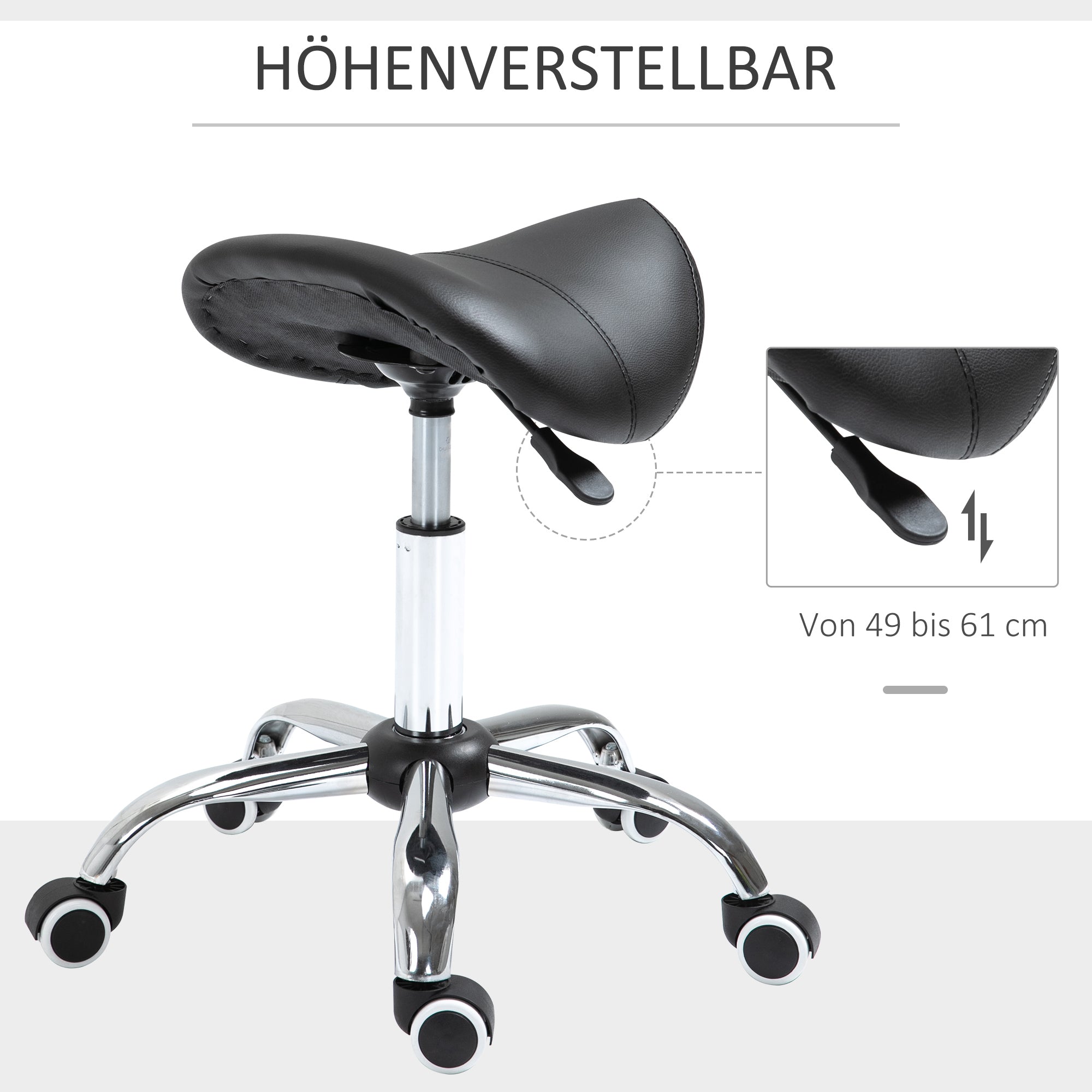 Saddle Stool Work Stool Swivel Stool Rolling Stool Beauty Stool Padded Height Adjustable (Black)