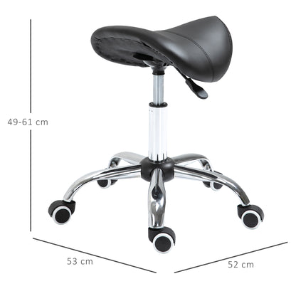Saddle Stool Work Stool Swivel Stool Rolling Stool Beauty Stool Padded Height Adjustable (Black)