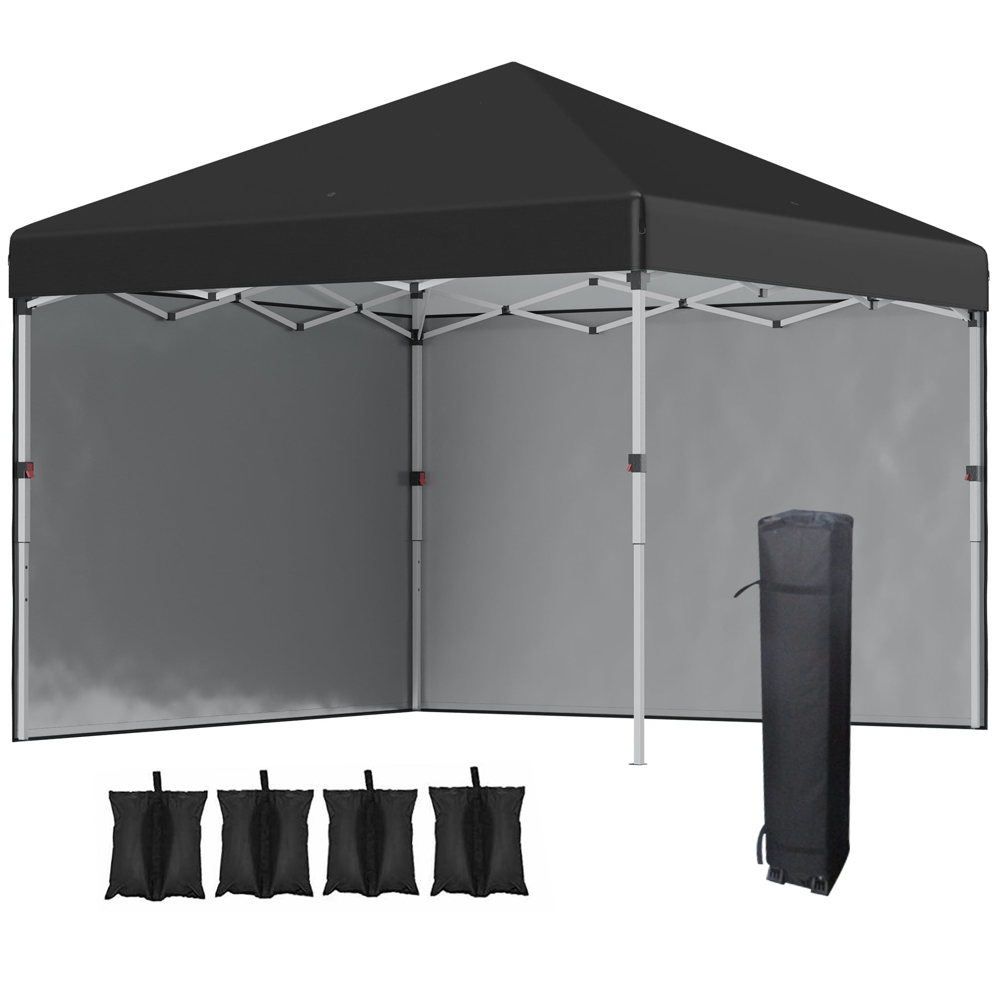 Pop-up folding garden gazebo adjustable in height UV 30+ protection 2 sidewalls - includes carrying bag - for outdoor party, event - 297 x 297 x 288 cm black