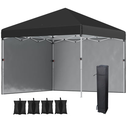 Pop-up folding garden gazebo adjustable in height UV 30+ protection 2 sidewalls - includes carrying bag - for outdoor party, event - 297 x 297 x 288 cm black