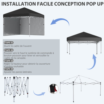 Pop-up folding garden gazebo adjustable in height UV 30+ protection 2 sidewalls - includes carrying bag - for outdoor party, event - 297 x 297 x 288 cm black