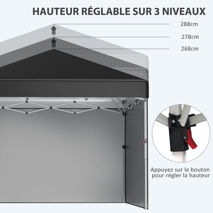 Pop-up folding garden gazebo adjustable in height UV 30+ protection 2 sidewalls - includes carrying bag - for outdoor party, event - 297 x 297 x 288 cm black
